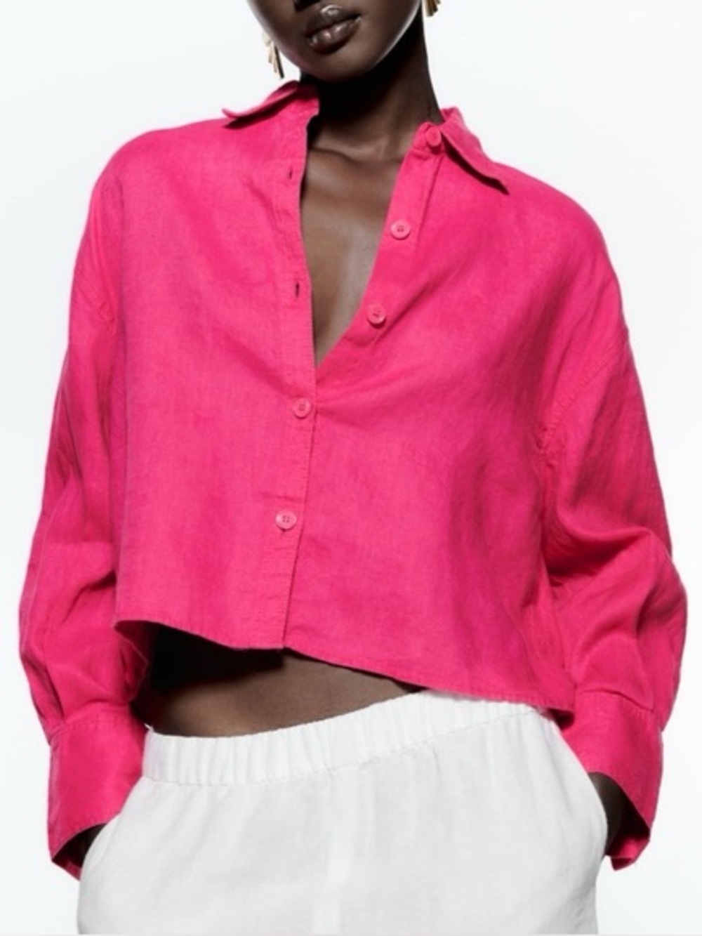 Zara Cropped 100% Linen Button Down Shirt size XXL